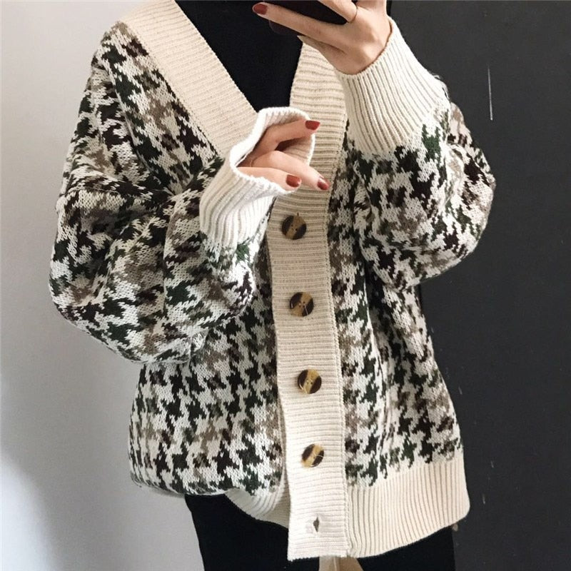 Adoring Plaid Knitted Cardigan - WinterChics