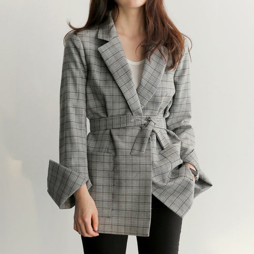 Tie Me Up Plaid Blazer - WinterChics