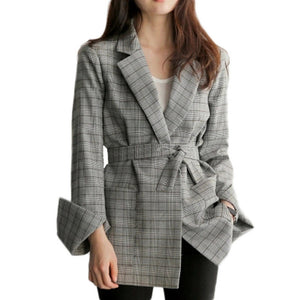 Tie Me Up Plaid Blazer - WinterChics